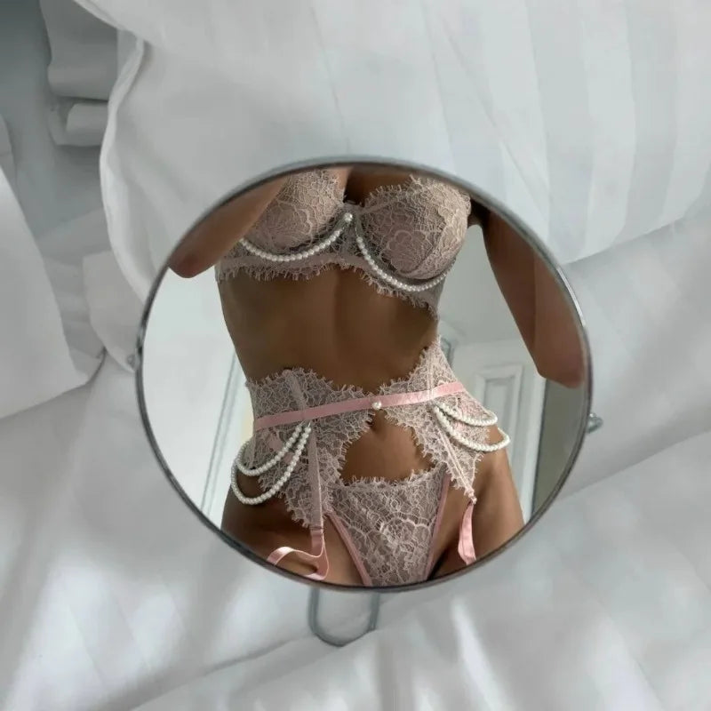 Toucheart Lace Eyelash Lingerie Panty Garters See-through Embroidery Premium Romantic Set