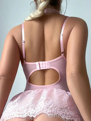Toucheart Lace Fancy Garters Lingerie Girly Pink Corset Dress Stocking Matching Cute Uniform Lingerie