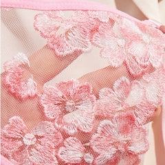 Toucheart Lace Floral Embroidery Underwear Fun Suit Pearl Chain Splicing Thin Mesh See-Through Lingerie Set