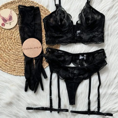 Toucheart Lace Floral Embroidery 5PCS Backless Solid Color Premium Set