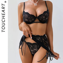 Toucheart Lace Floralunderwear Bodycon Dress Thin Model Set Slim Plunge Steelring Bralette