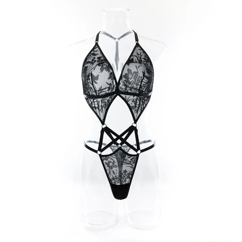 Toucheart Lace Girl One-piece Suit Steel Ring See-through Backless Charming Adult Suit