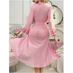 Toucheart Lace Red Lips Night Skirt Set Leisure Wrap Dress See-through Solid Color High Waisted