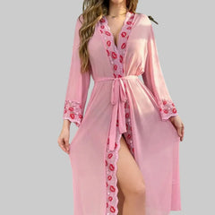 Toucheart Lace Red Lips Night Skirt Set Leisure Wrap Dress See-through Solid Color High Waisted