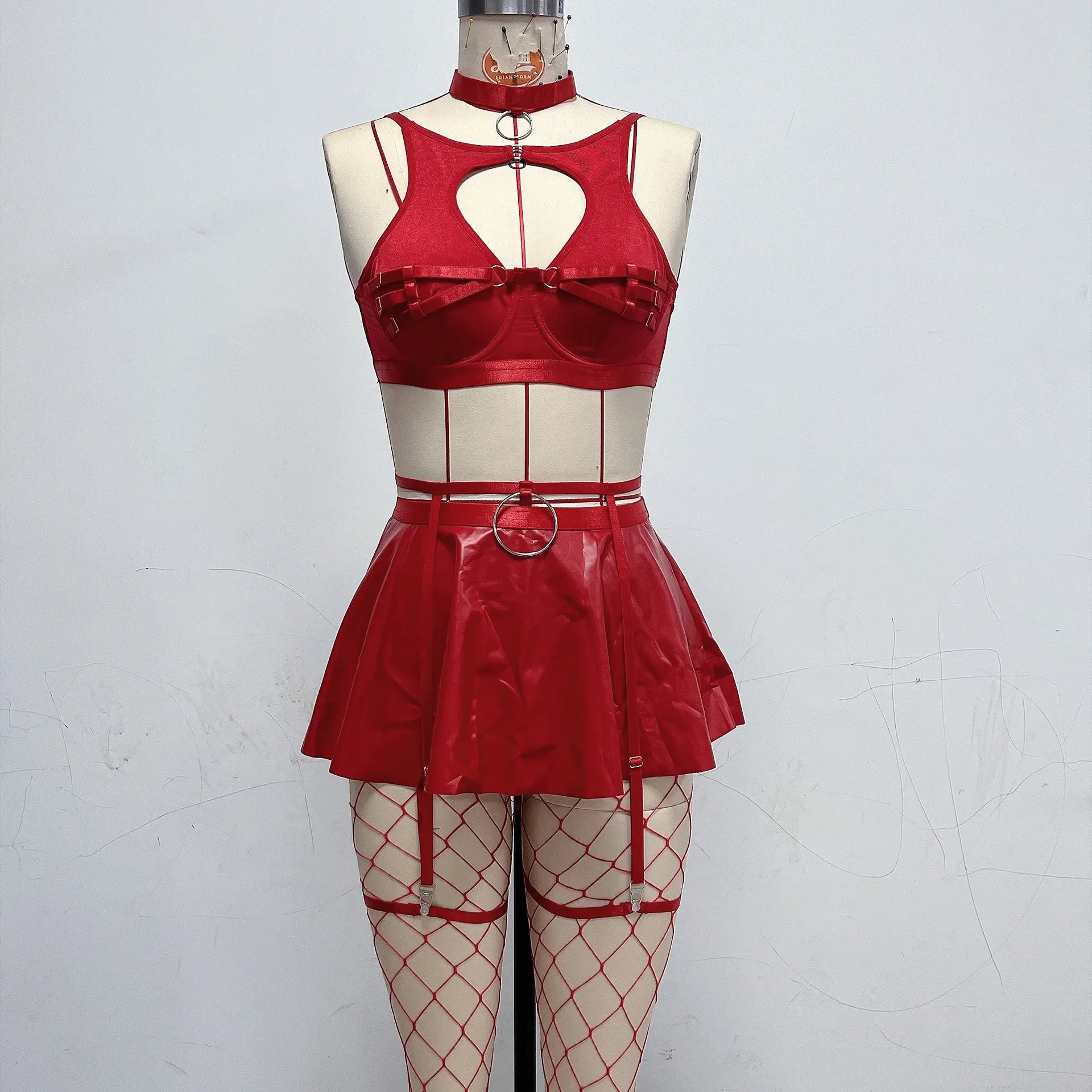 Toucheart Lace Black Bra Underwear Set Solid Color Leather Solid Color Low Cut Apron Underwear