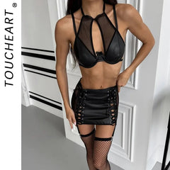 Toucheart Lace Lingerie Short Skirt Thong Bow Knot Lace Up See-through Erotic Private