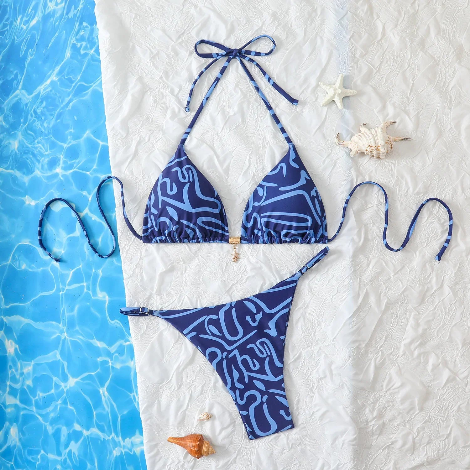 Toucheart Lace-up Halterneck Two-piece Bikini Triangle Bag Split Swimsuit Bodyshaping Pure Desire Backless Bikini