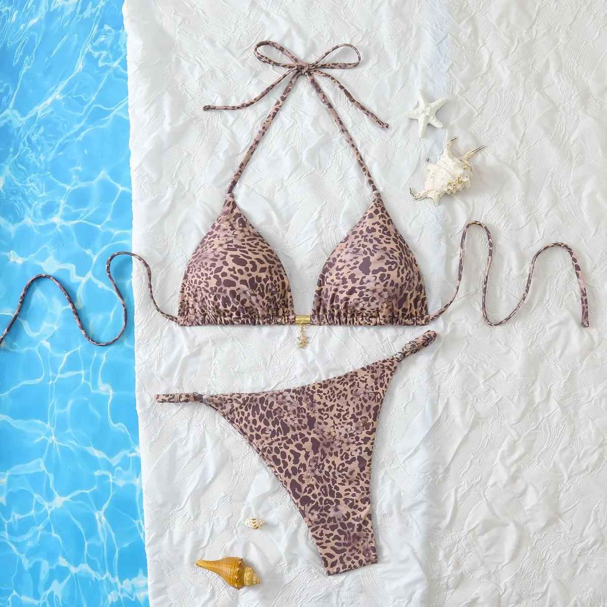 Toucheart Lace-up Halterneck Two-piece Bikini Triangle Bag Split Swimsuit Bodyshaping Pure Desire Backless Bikini