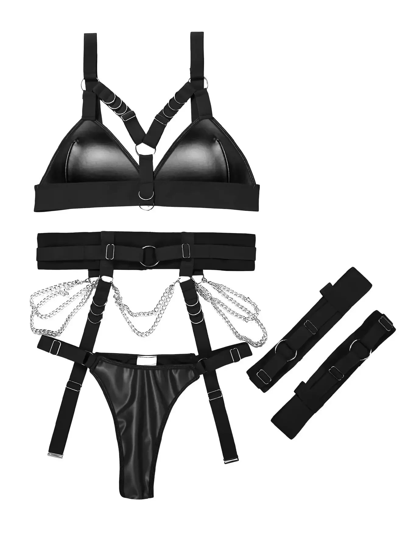 Toucheart Lencerias Underwear Fancy Uncensored Metal Chain Solid Color Garters Underwear Set Underwear