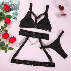 Toucheart Lencerias Underwear Fancy Uncensored Metal Chain Solid Color Garters Underwear Set Underwear