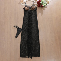 Toucheart Leopard Lace Leopard Print Long Dress Baby Dolls Night Clip Youth Split Night Dress