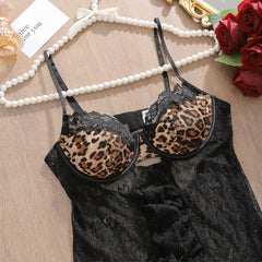 Toucheart Leopard Lace Leopard Print Long Dress Baby Dolls Night Clip Youth Split Night Dress