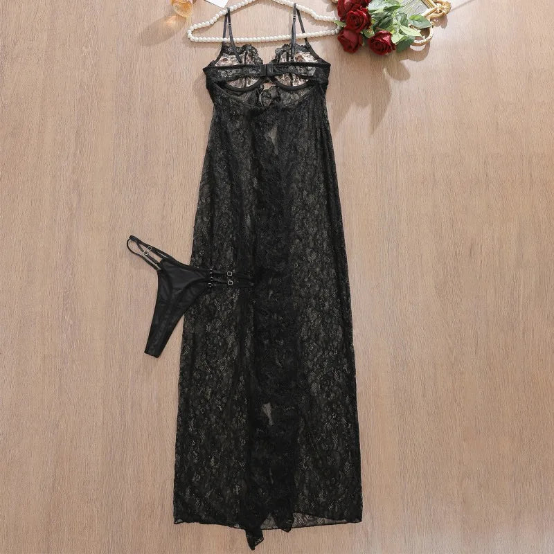 Toucheart Leopard Lace Leopard Print Long Dress Baby Dolls Night Clip Youth Split Night Dress