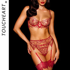 Toucheart Lingerie Ultra Female Underwear G-String Attractive Chest Transparent Lace Adult Fancy Bra Set