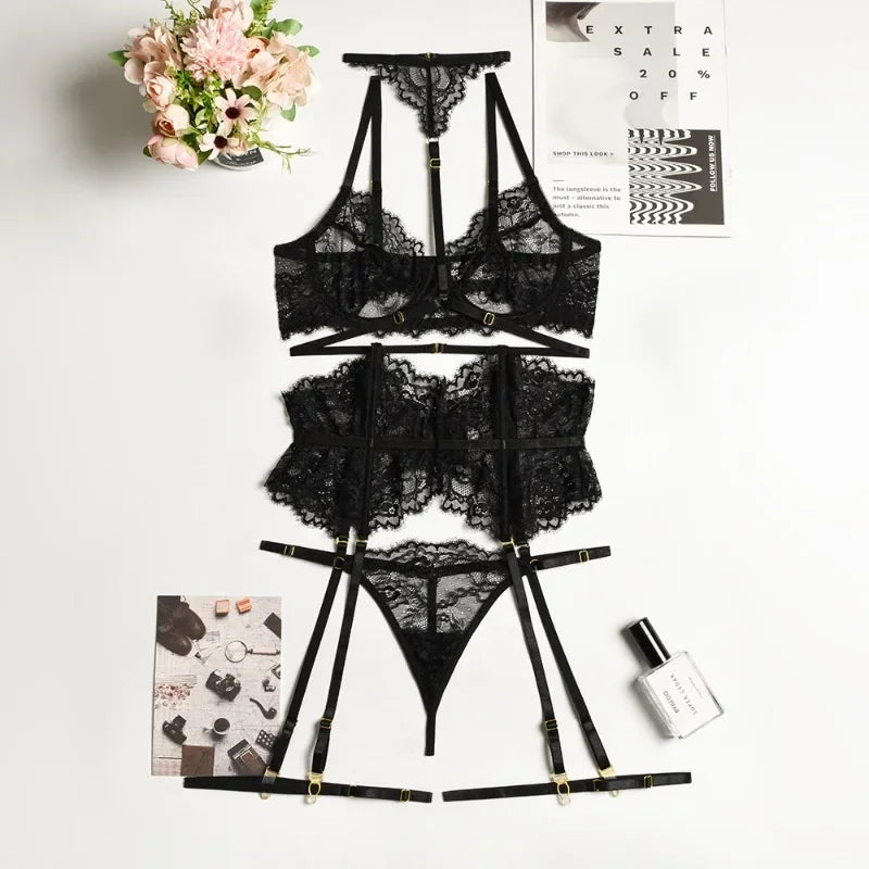 Toucheart Lingeries Sleepwear Lingerie Thin Transparent Lace Bra Set See Through Female Erotic Underwear