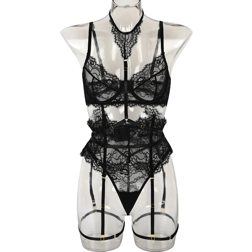 Toucheart Lingeries Sleepwear Lingerie Thin Transparent Lace Bra Set See Through Female Erotic Underwear