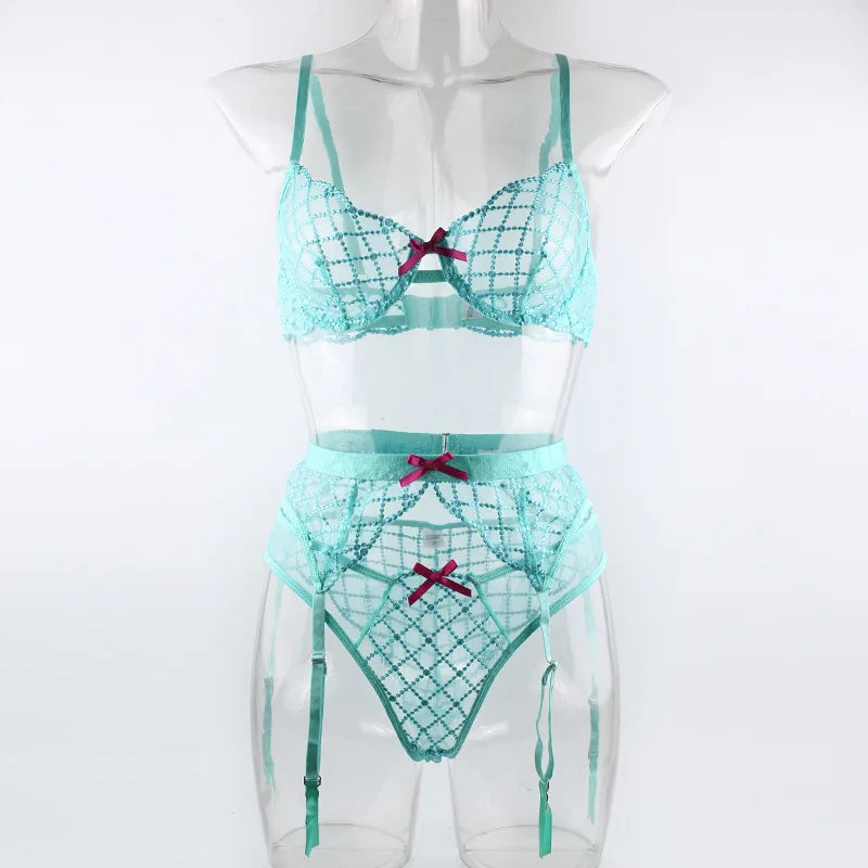 Toucheart Lingeries Embroidered Bra Steel Support Perspective Lingerie Set Underwear Set