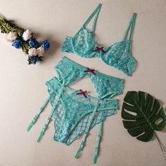 Toucheart Lingeries Embroidered Bra Steel Support Perspective Lingerie Set Underwear Set
