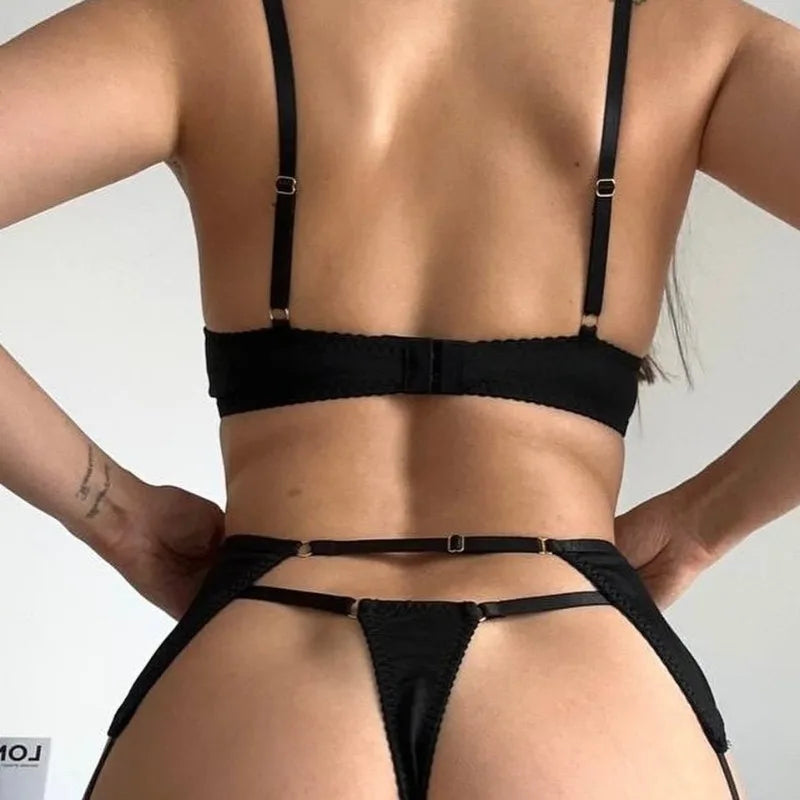 Toucheart Mesh Lingerie Embroidery Slim High Waisted Premium Romantic Private Underwear Set