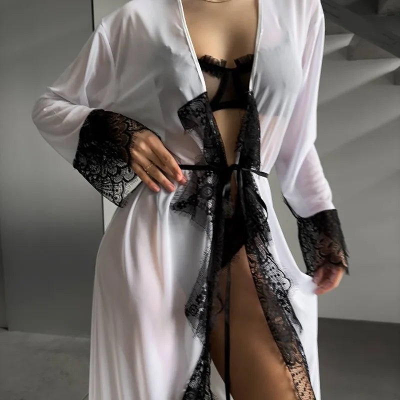 Toucheart Mesh Ruched Lingerie Panty 2PCS Slim Embroidery Lace Floral See-through Romantic Underwear Set