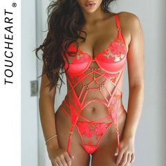 Toucheart Neon Ensemble Lingеrie Set Tulle Underwear Uncensored Fantasy Set Sheer Lace Garters Fancy Kit Underwear Suit
