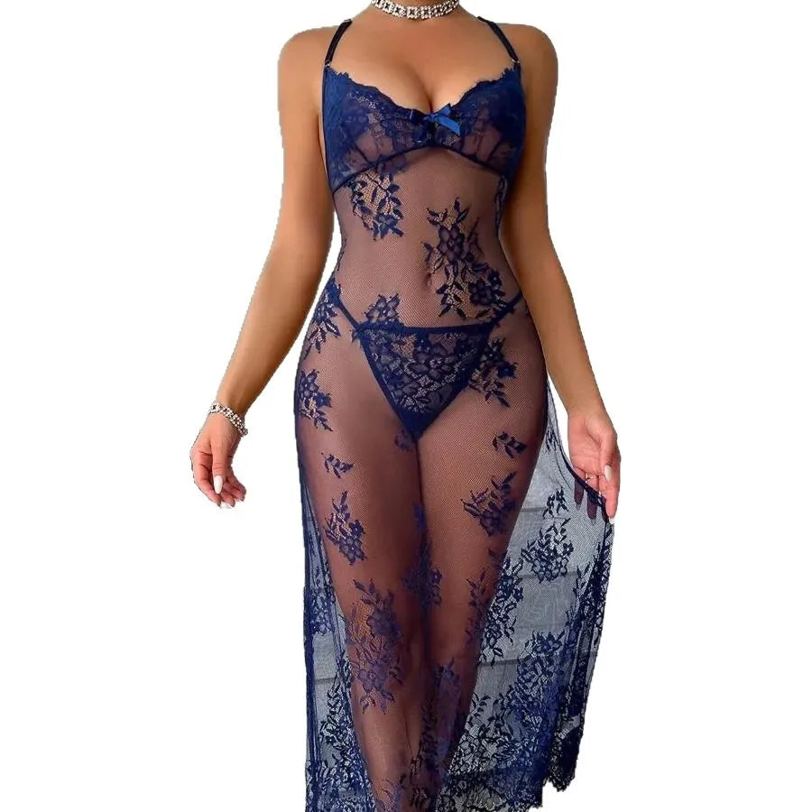 Toucheart Nightgown Lace Erotic Lingerie Mesh See-through Suspender Nightgown No-take-off Thong Temptation Set