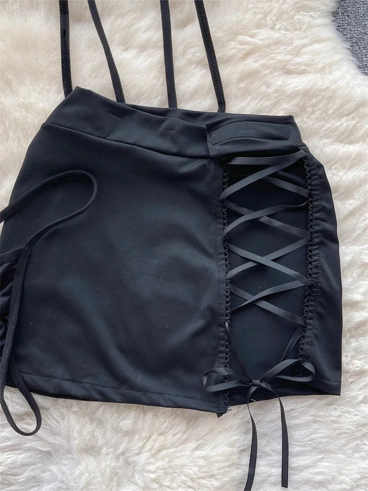 Toucheart Preppy Style Uniform Sets 2024 V Neck Sheer Top+Lace Up Mini Skirt+Thongs Cosplay Porn Suits