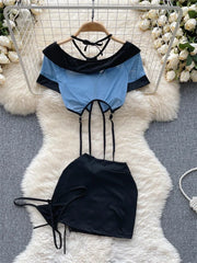 Toucheart Preppy Style Uniform Sets 2024 V Neck Sheer Top+Lace Up Mini Skirt+Thongs Cosplay Porn Suits