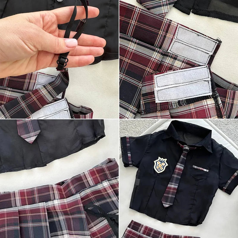 Toucheart Preppy Style Uniform Sets Uniform Suit Sheer Top+Lace Up Mini Skirt+Thongs Cosplay Porn Suits