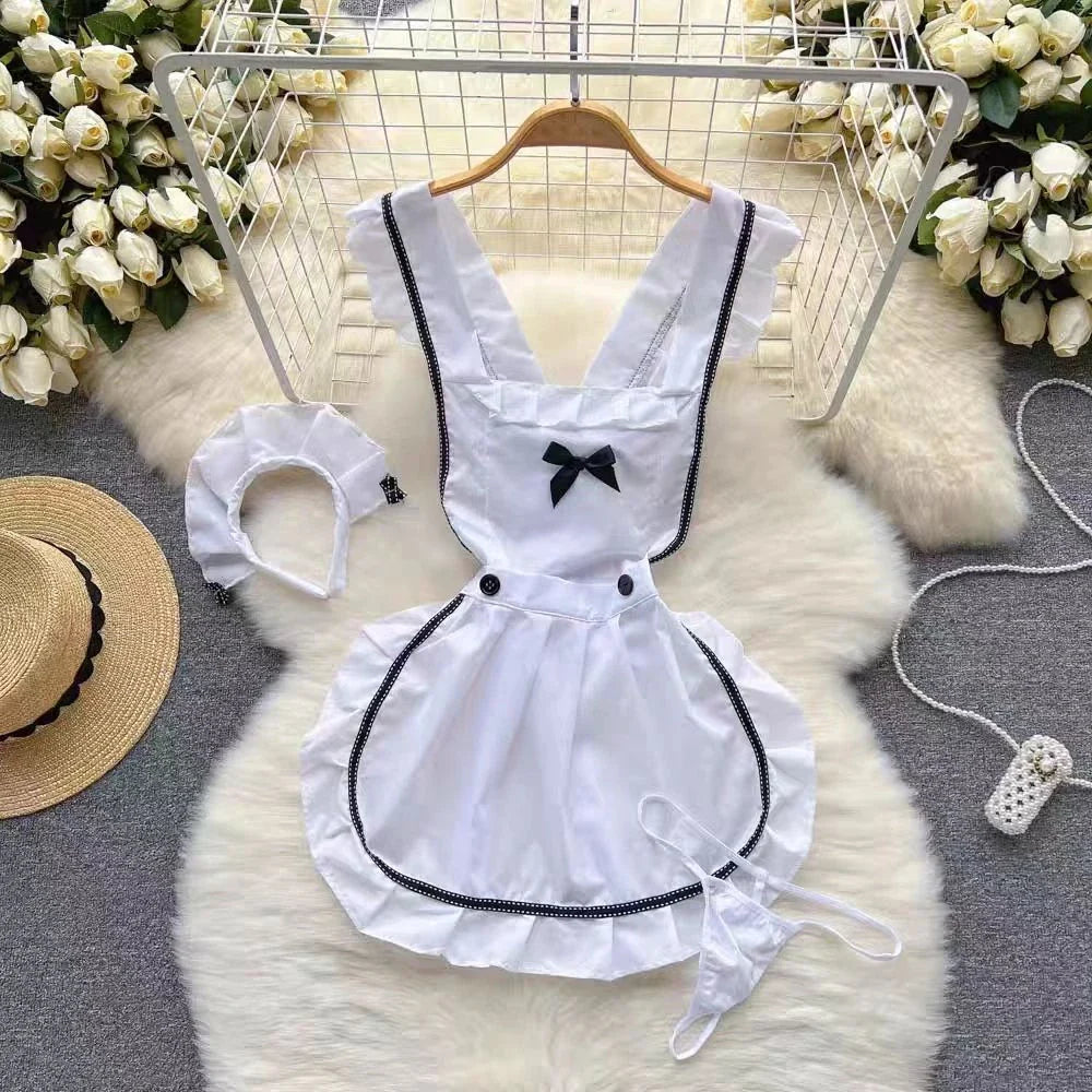 Toucheart Preppy Style Uniform Sets Uniform Suit Sheer Top+Lace Up Mini Skirt+Thongs Cosplay Porn Suits