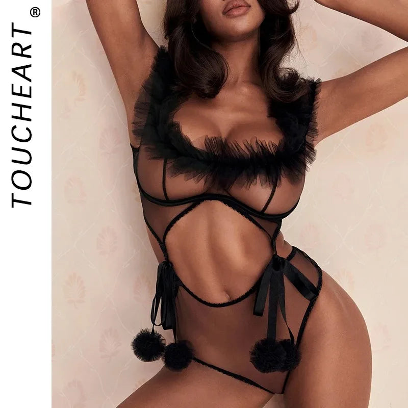 Toucheart Adult Lingeries Bodysuit See Through Baby Dolls Ruffled Sissy Lingerie To Catch Daring Adult