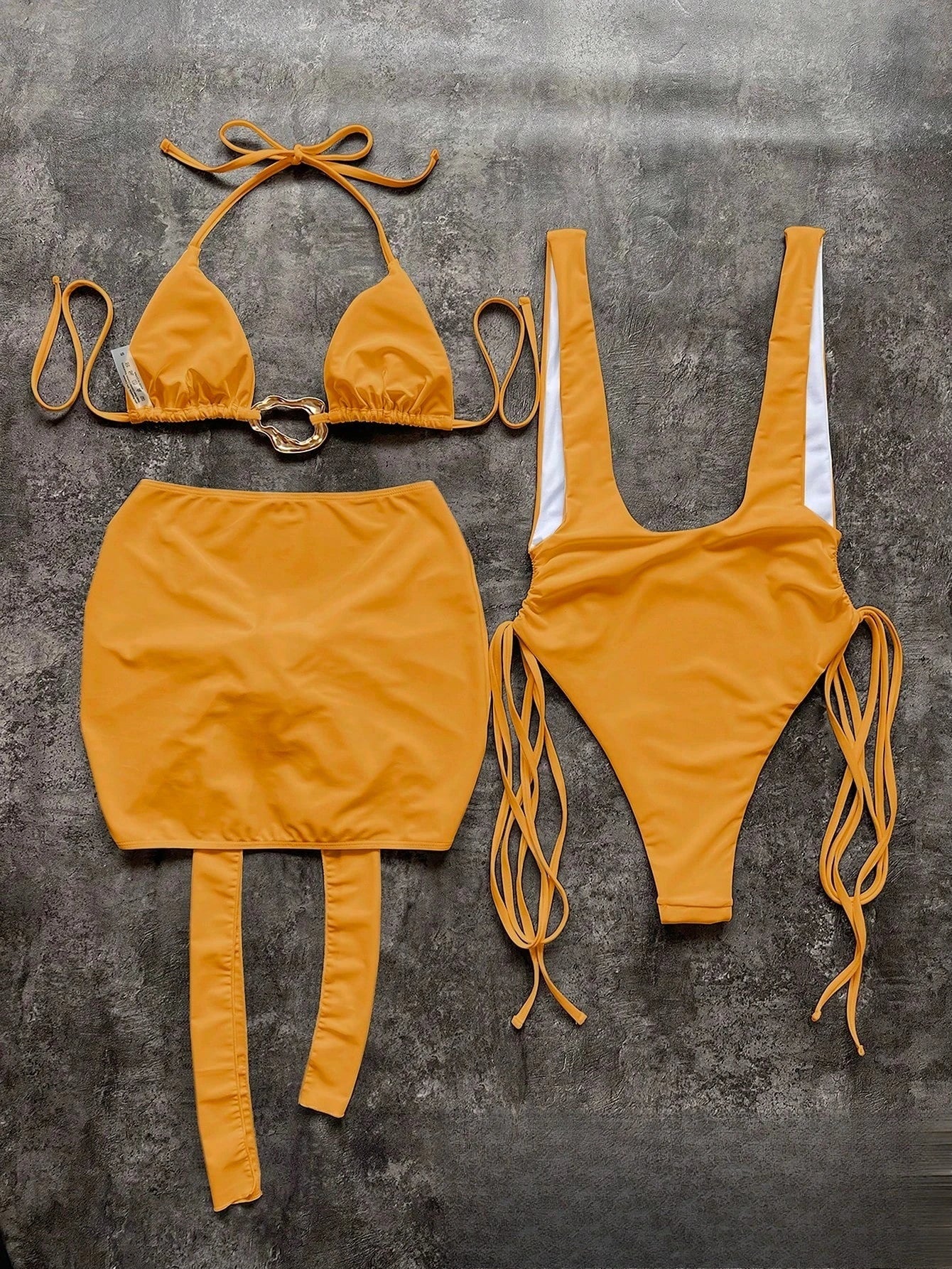 Toucheart Bikini Metal Buckle Lace-up Three-piece Bikini Swimsuit Intimate Bikini Quick-drying Sun Protection Set