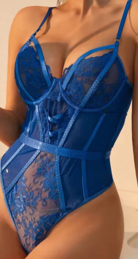 Toucheart Bodysuit Embroidery Lace Delicate Slim Plunge Intimate Charming Sling Jumpsuit