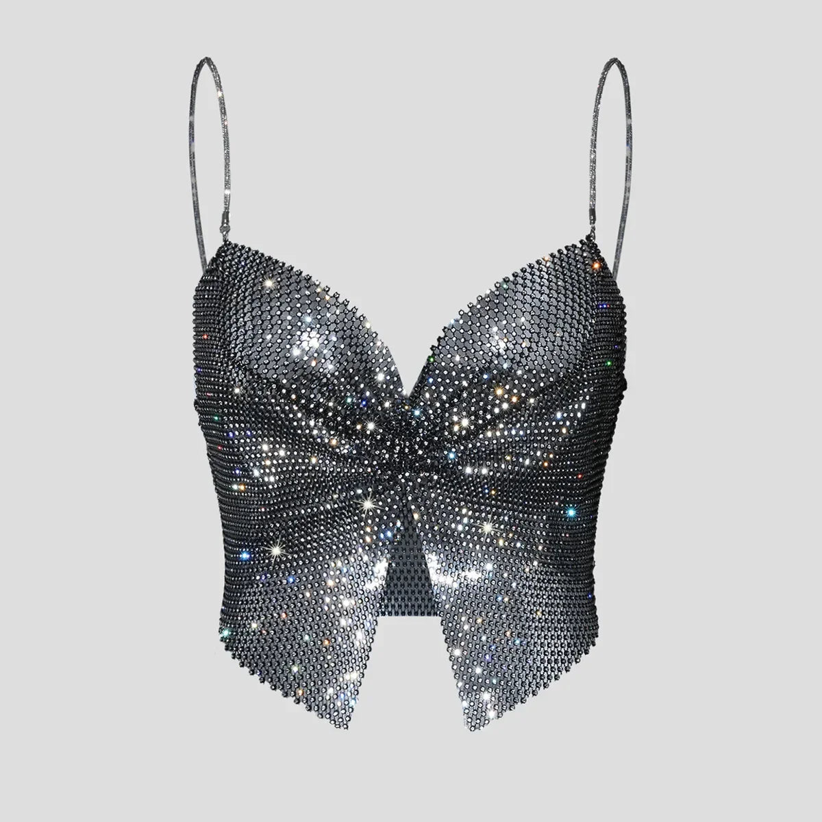 Toucheart Bow Knot Rhinestones Perspective Suspender Bratie Fishing Slit Lining Sleeveless Backless Bra