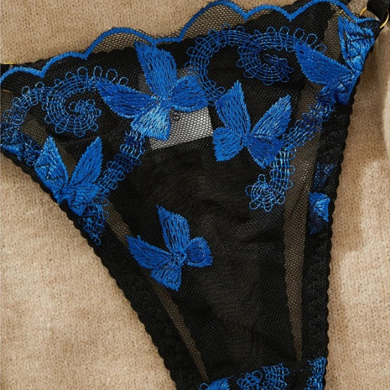 Toucheart Bra Underwear Set Embroidery Butterfly Printing Mesh Perspective Underwear Suit