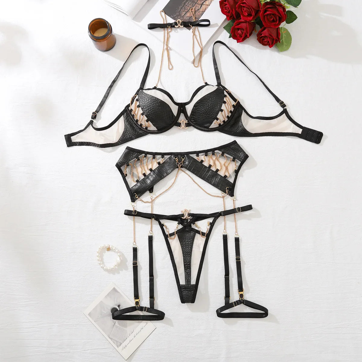 Toucheart Lingerie Metal Chain Locomotive Accessories Bra Splicing Complex Crafts Underwear
