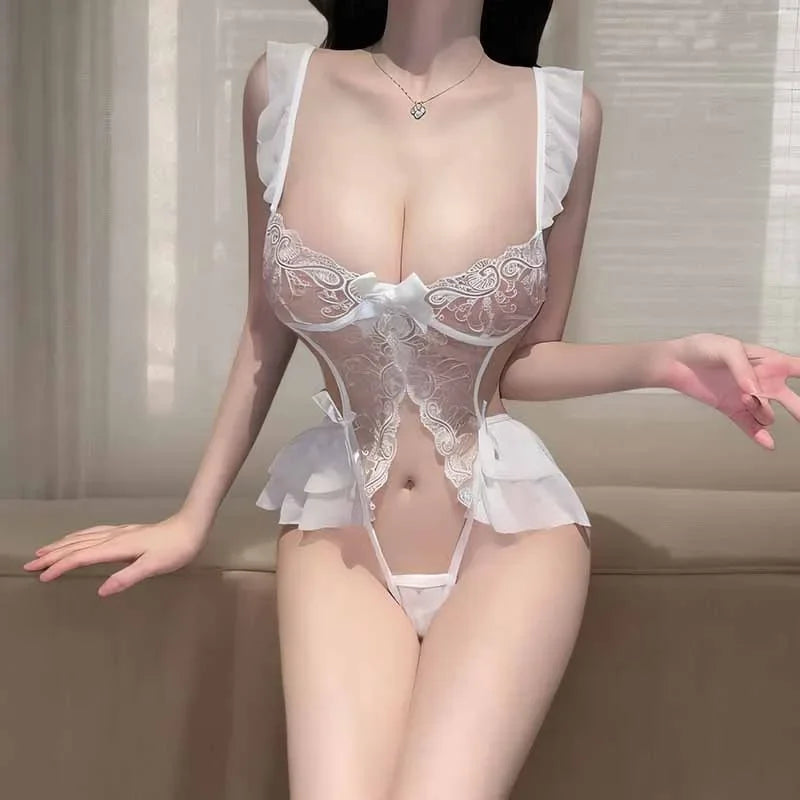 Toucheart Embroidered Jumpsuit Lace Playsuits Sheath Lingerie Ruffles Jumpsuits Transparent Bodysuits