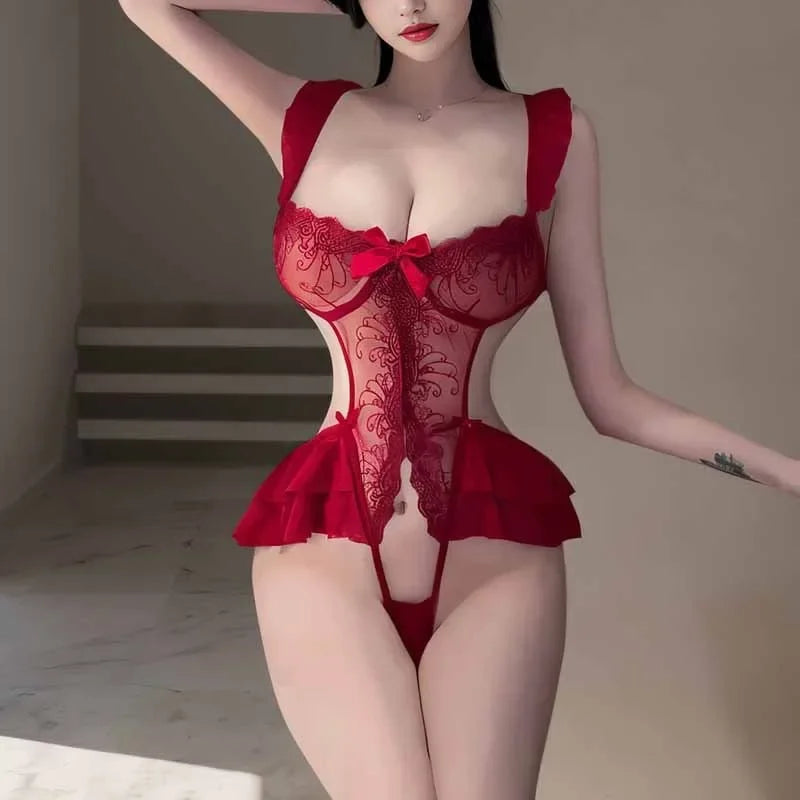 Toucheart Embroidered Jumpsuit Lace Playsuits Sheath Lingerie Ruffles Jumpsuits Transparent Bodysuits