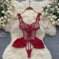 Toucheart Embroidered Jumpsuit Lace Playsuits Sheath Lingerie Ruffles Jumpsuits Transparent Bodysuits