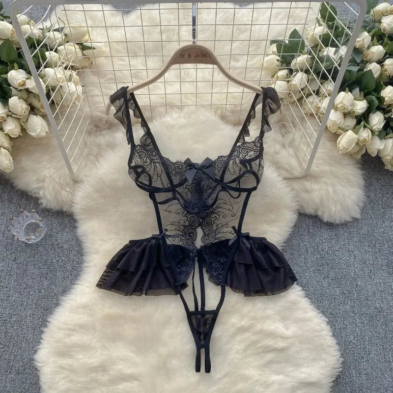 Toucheart Embroidered Jumpsuit Lace Playsuits Sheath Lingerie Ruffles Jumpsuits Transparent Bodysuits