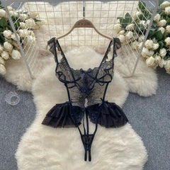 Toucheart Embroidered Jumpsuit Lace Playsuits Sheath Lingerie Ruffles Jumpsuits Transparent Bodysuits