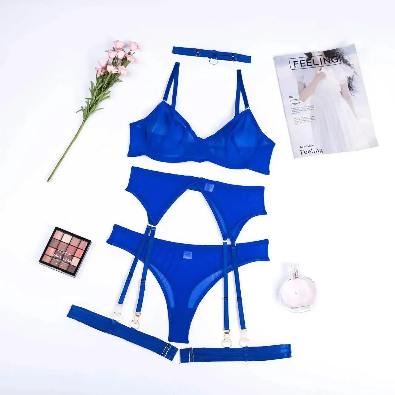 Toucheart Erotic Lingerie Underwear Bra Garters Brief Sets Transparent Lace Seamless Mesh Underwear Suit