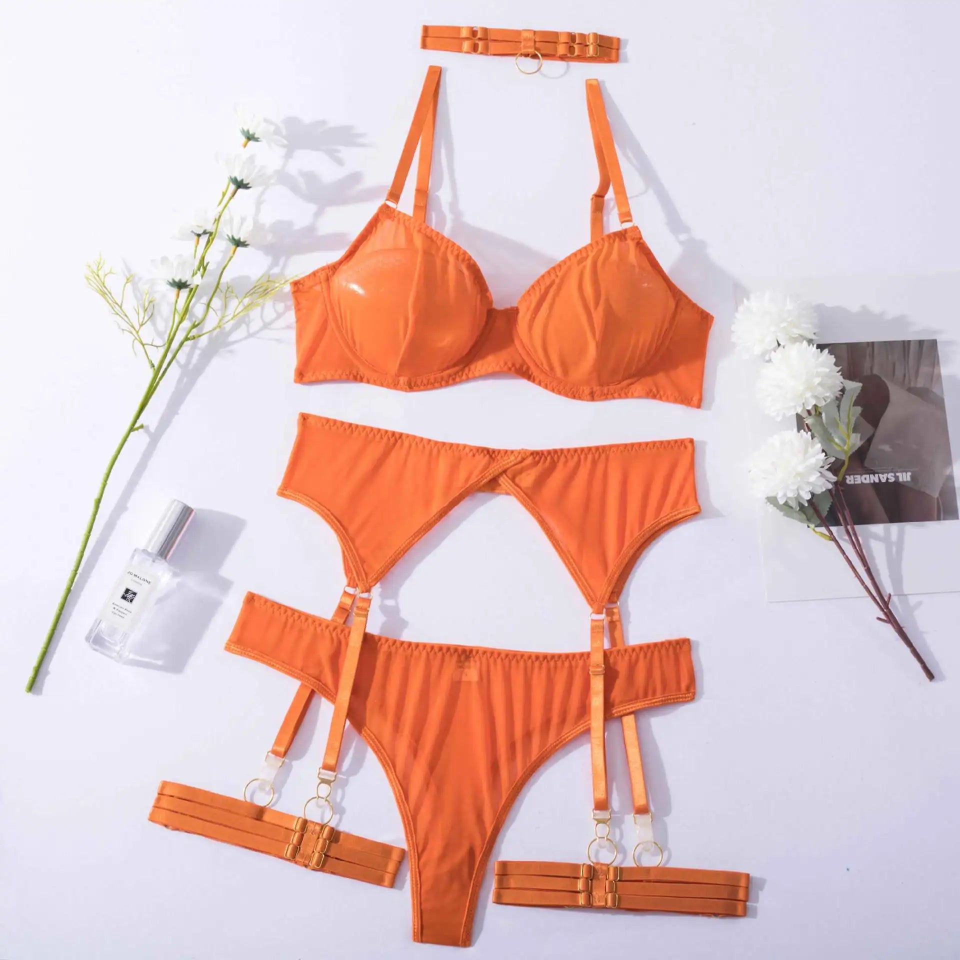 Toucheart Erotic Lingerie Underwear Bra Garters Brief Sets Transparent Lace Seamless Mesh See-through Underwear