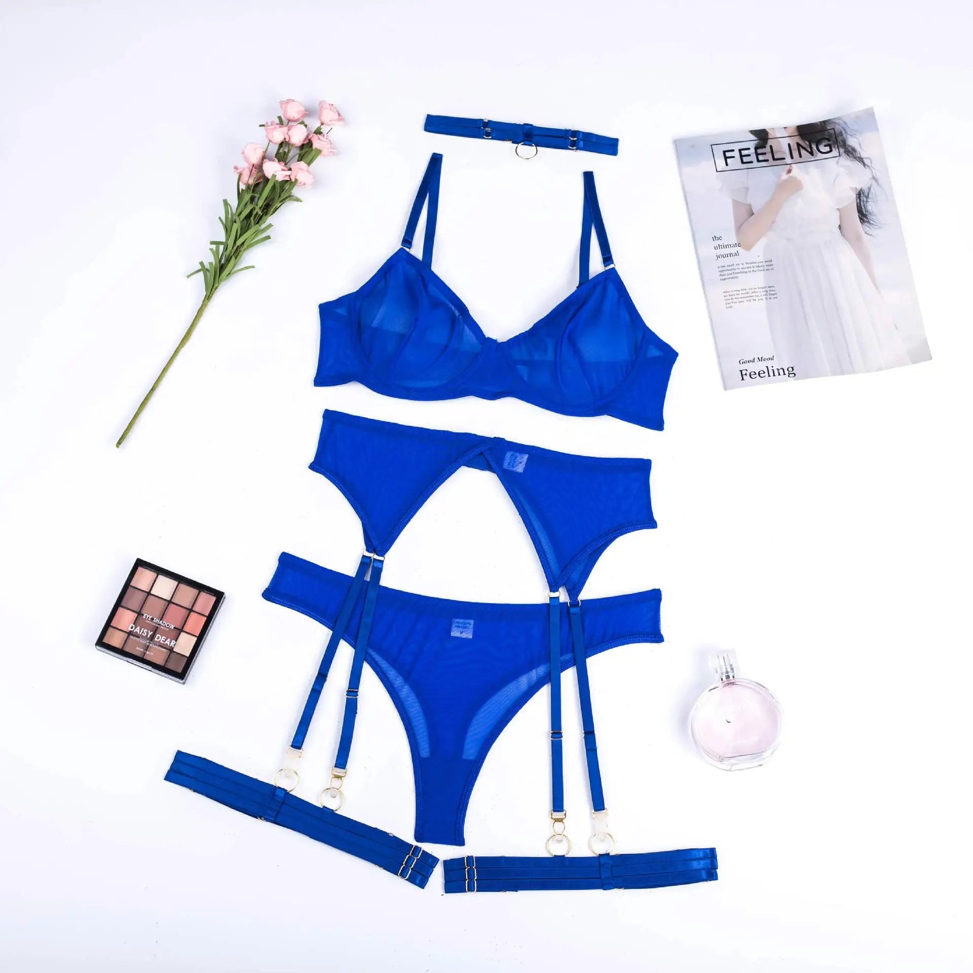 Toucheart Erotic Lingerie Underwear Bra Garters Brief Sets Transparent Lace Seamless Mesh See-through Underwear
