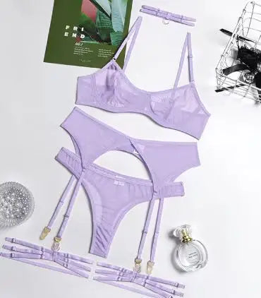 Toucheart Erotic Lingerie Underwear Bra Garters Brief Sets Transparent Lace Seamless Mesh See-through Underwear