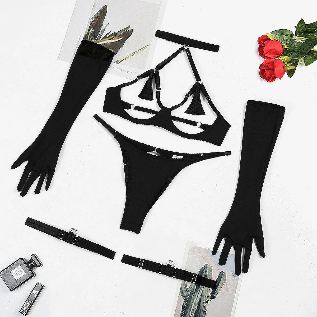Toucheart Female Lingerie Tassel Lingerie Set Out Erotic Set Solid Brief Tassel Temptation Underwear
