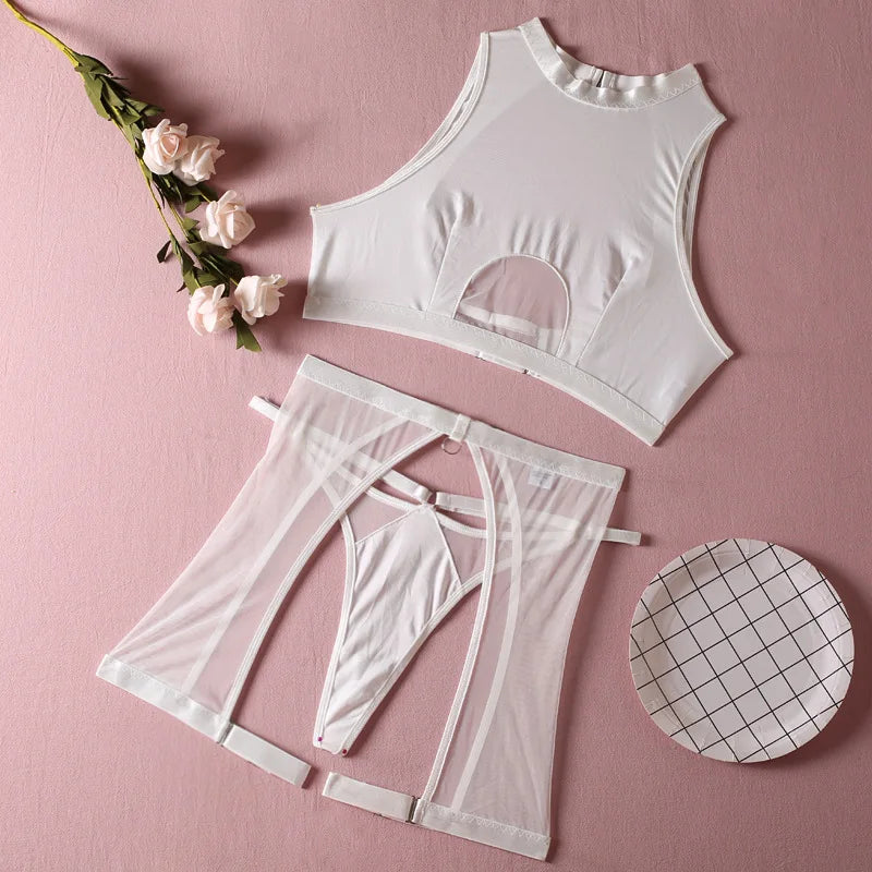 Toucheart Female Lingerie Micro Underwear Wireless Underwear Stylish Perspective Solid Color Bra Set
