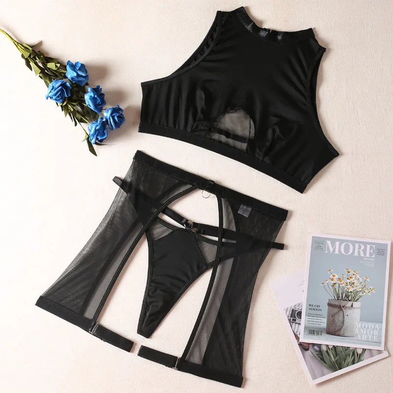 Toucheart Female Lingerie Micro Underwear Wireless Underwear Stylish Perspective Solid Color Bra Set