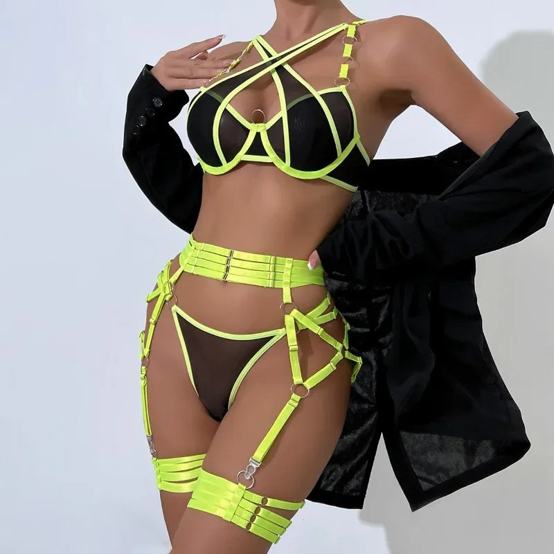 Toucheart Floral Embroidery Underwear Steel Ring Bra Lace Mesh Webbing Waistband Hanging Erotic Lingerie Suit