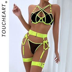 Toucheart Floral Embroidery Underwear Steel Ring Bra Lace Mesh Webbing Waistband Hanging Erotic Lingerie Suit